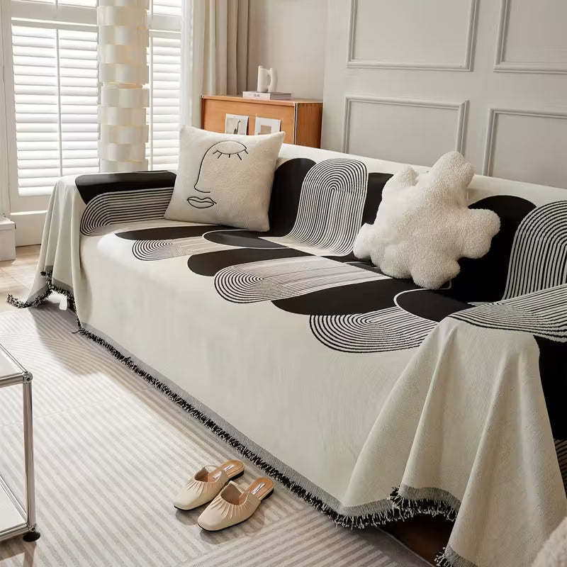 Capa de Sofá Geométrica em Chenille Pet Friendly