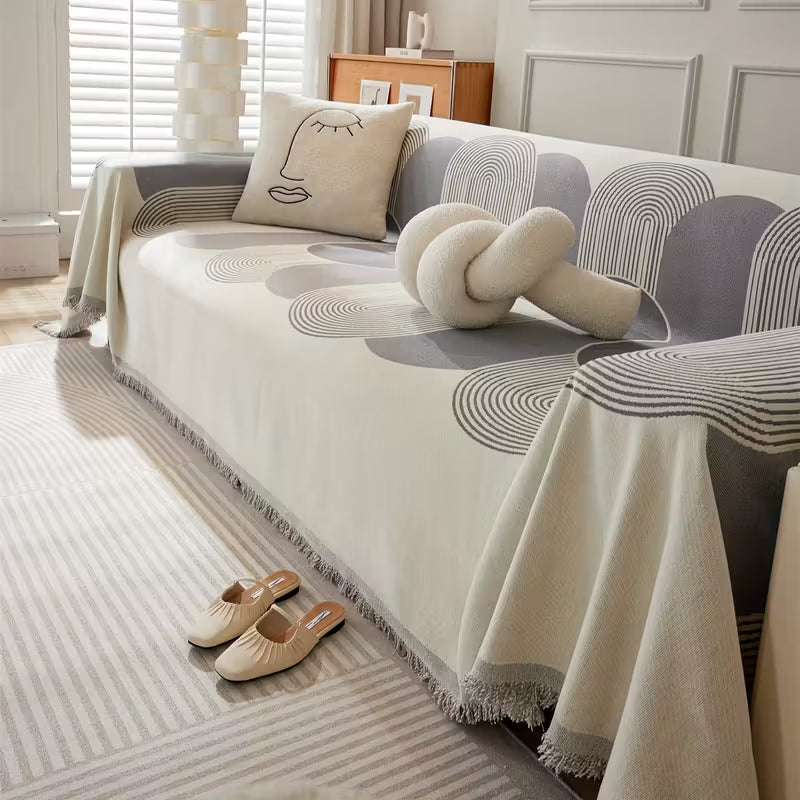 Capa de Sofá Geométrica em Chenille Pet Friendly