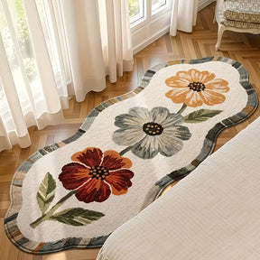 Tapete de Camurça Floral Antiderrapante Lavável