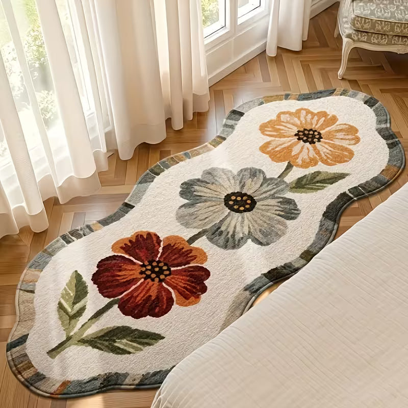 Tapete de Camurça Floral Antiderrapante Lavável