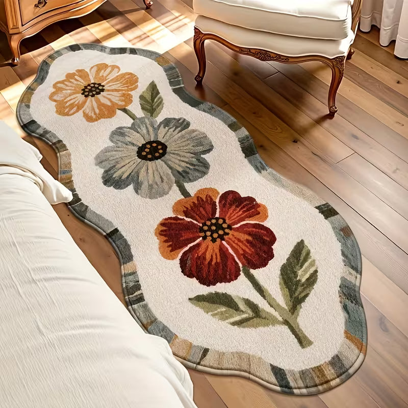 Tapete de Camurça Floral Antiderrapante Lavável